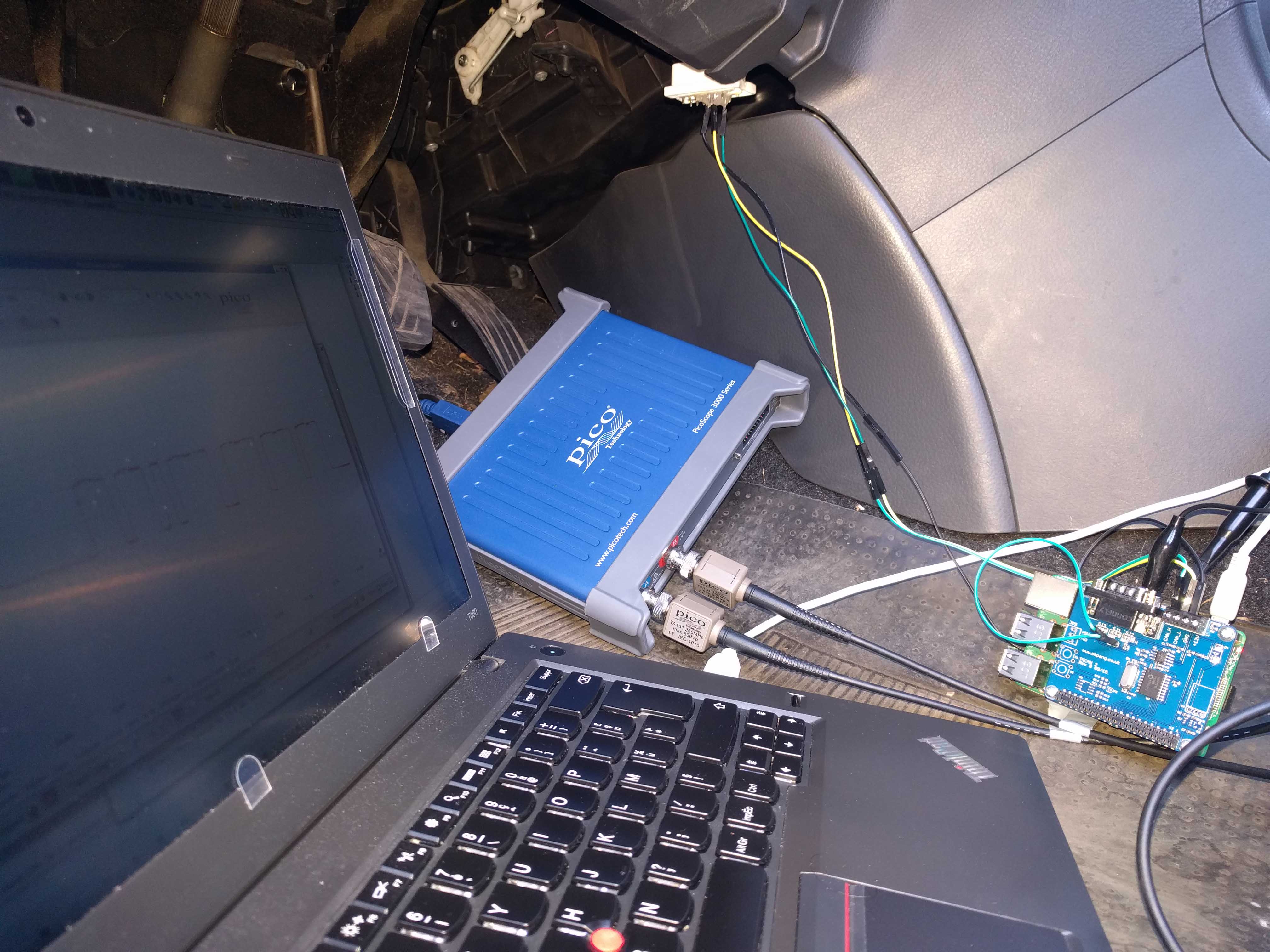 Picture of PicoScope hooked to the car ODB port